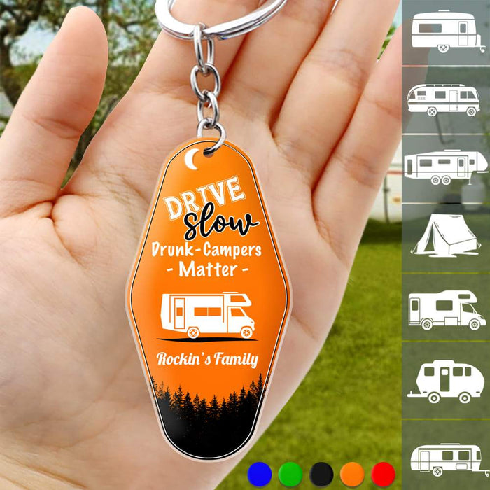 Gosszy Custom Quote Camping Keychain, Camping Gift, Custom Rv Camping Hexagon Keychain Acrylic