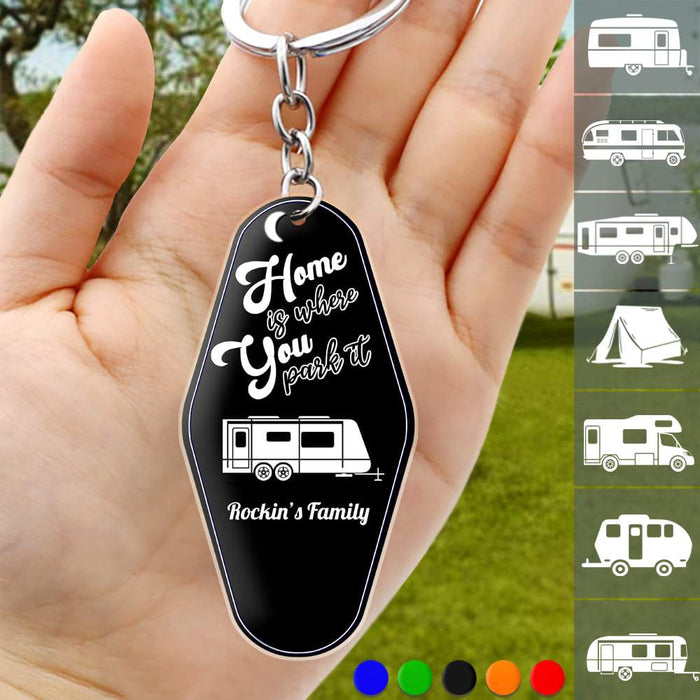 Gosszy Custom Quote Camping Keychain, Camping Gift, Custom Rv Camping Hexagon Keychain Acrylic