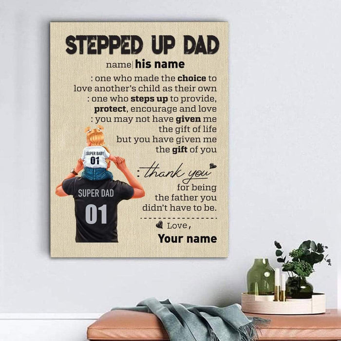 Gosszy Custom Stepped Up Dad Canvas, Gift Ideas For Daddy, Family Design Decor  Canvas 8 x 12 Inch / Satin Finish: Cotton & Polyester