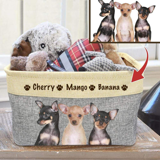 Gosszy Custom Upload Image & Name Pet Toys Bin Storage, Dog Lovers Gift, Cat Lover Gift Storage Grey / 15*10.6*9.4 Inch / Cotton and Linen