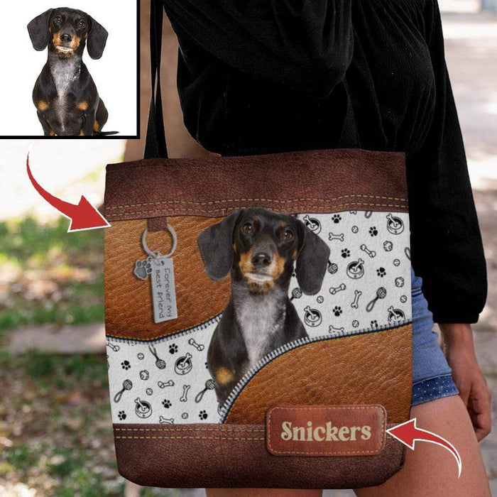 Gosszy Custom Upload Photo Zipper Tote Bag, Dog Lover Gift, Zipper Printed Bag Tote Bag 16x16 in