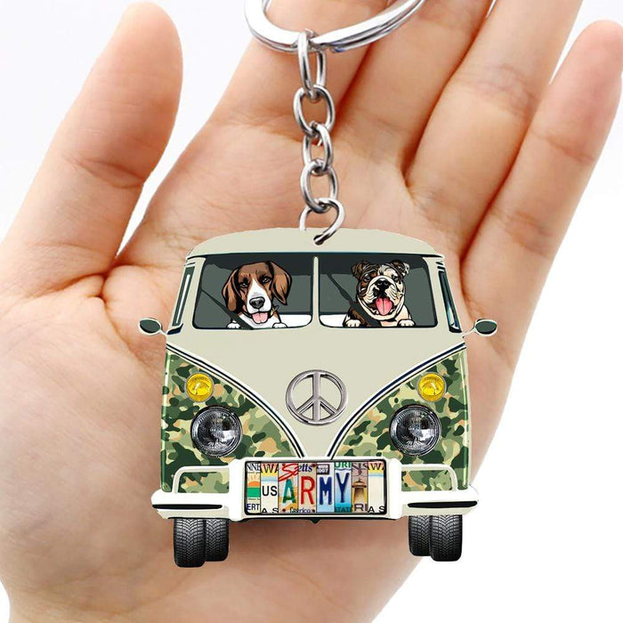 Gosszy Custom Veteran Van Dog Camping Double Sided Keychain, Dog Lover Gift Keychain Acrylic