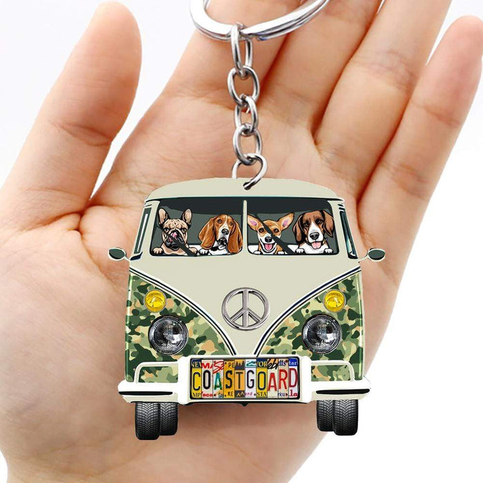 Gosszy Custom Veteran Van Dog Camping Double Sided Keychain, Dog Lover Gift Keychain Acrylic