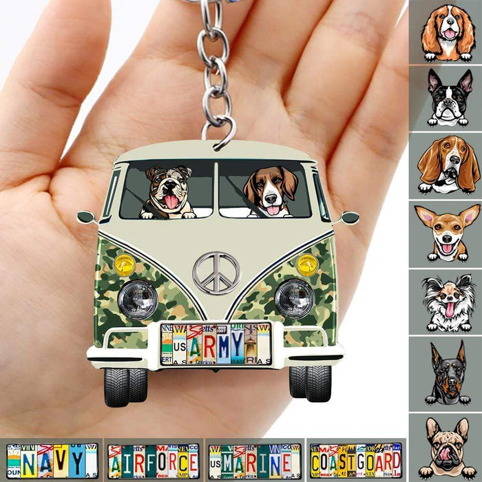 Gosszy Custom Veteran Van Dog Camping Double Sided Keychain, Dog Lover Gift Keychain Acrylic