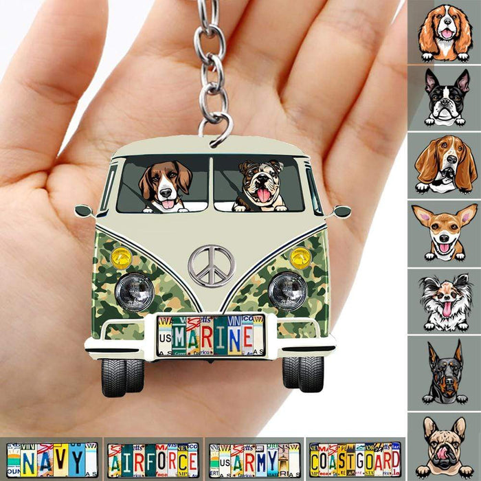 Gosszy Custom Veteran Van Dog Camping Double Sided Keychain, Dog Lover Gift Keychain Acrylic 50mm x 50mm / 1 Piece