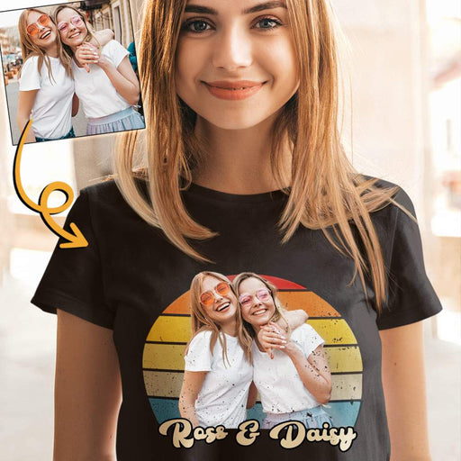 Gosszy Custom Vintage Retro Photo T-Shirt, Best Friend Gift Tshirt Basic T-Shirt / Black / S