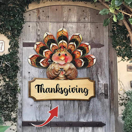 Gosszy Custom Wood Door Sign, Turkey Signs, Wellcome Autumn Hanger custom-shape wood doorsign 12 Inch