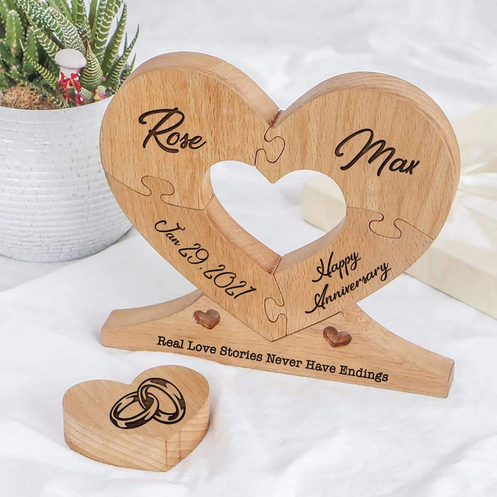 Gosszy Custom Wooden Name Heart Puzzle, Couple Gift, Gift For Him Heart Puzzle