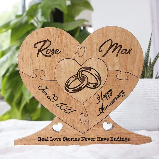 Gosszy Custom Wooden Name Heart Puzzle, Couple Gift, Gift For Him Heart Puzzle