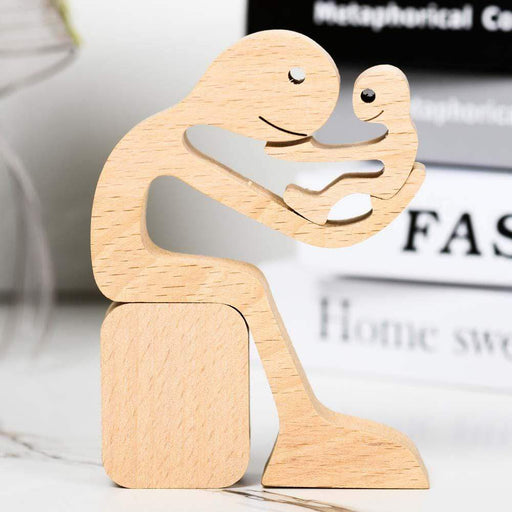 Gosszy Dad and children Wood Sculpture, Custom Gifts For Dad, Fathers Day Wooden Gifts Home Decor W23 wood sculpture