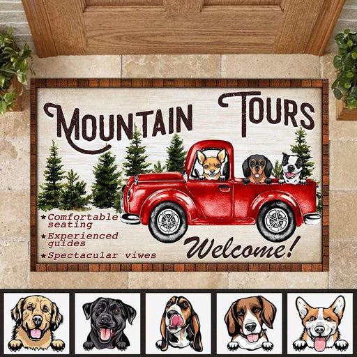 Gosszy Dog Mountain Tours With Vintage Truck Doormat, Dog Lover Gift, Gift For Season Doormat 15 x 24 Inch / Constructed of high-quality velvet