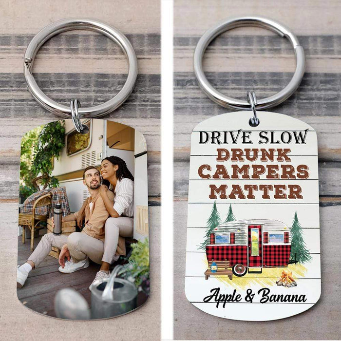 Gosszy Drive Slow Drunk Campers Matter Double Sided Photo Keychain, Camping Gift Keyring 48mm x 30mm