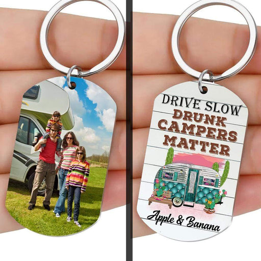 Gosszy Drive Slow Drunk Campers Matter Double Sided Photo Keychain, Camping Gift Keyring 48mm x 30mm