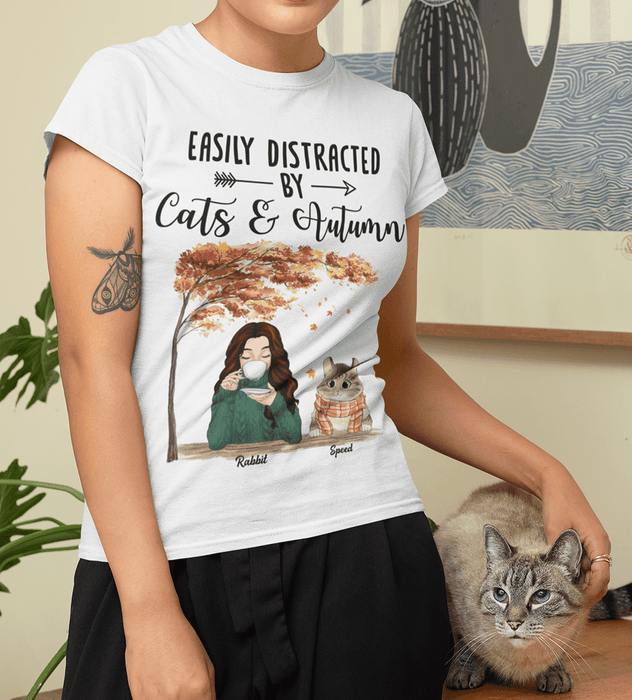 Gosszy Easily Distracted By Cat And Autumn Shirt, Cat Lover Gift Tshirt