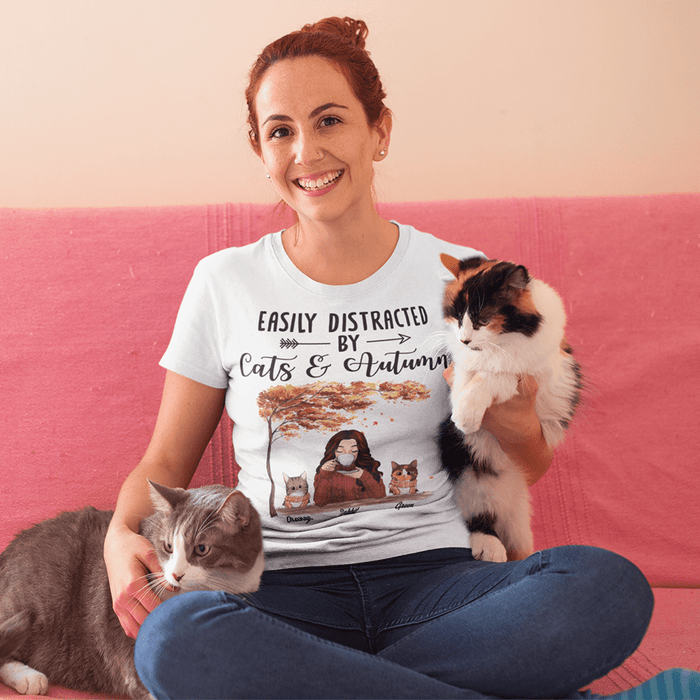 Gosszy Easily Distracted By Cat And Autumn Shirt, Cat Lover Gift Tshirt Premium Tee / White / S