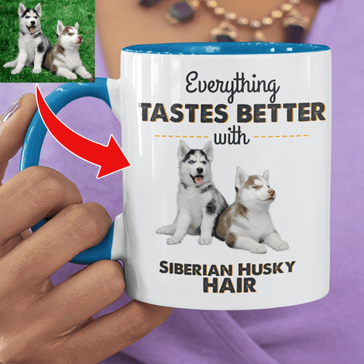 Gosszy Everything Tastes Better With Dog Upload Image Coffee Mug, Dog Lover Gift, Christmas Gift mug 11 oz / Dark Blue Accent