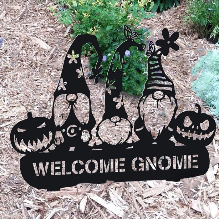 Gosszy Fall Pumpkin Gnome Monogram Metal Yard Sign, Gnome Gift, Gardening Gift Metal Sign