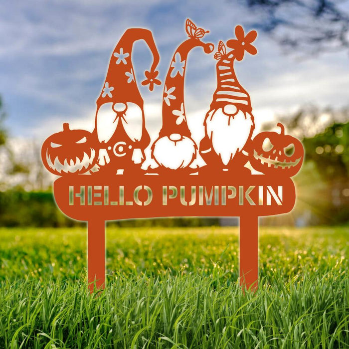 Gosszy Fall Pumpkin Gnome Monogram Metal Yard Sign, Gnome Gift, Gardening Gift Metal Sign