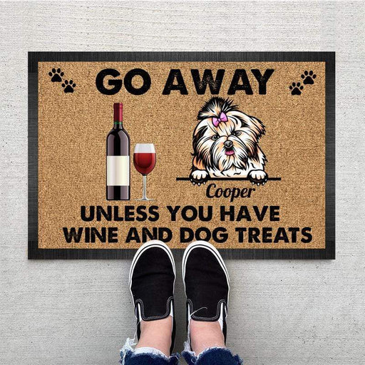 Gosszy Go Away Unless You Have Wine Doormat, Dog Lover Gift Doormat 15" x 24" / Top: Non-Woven Fabric