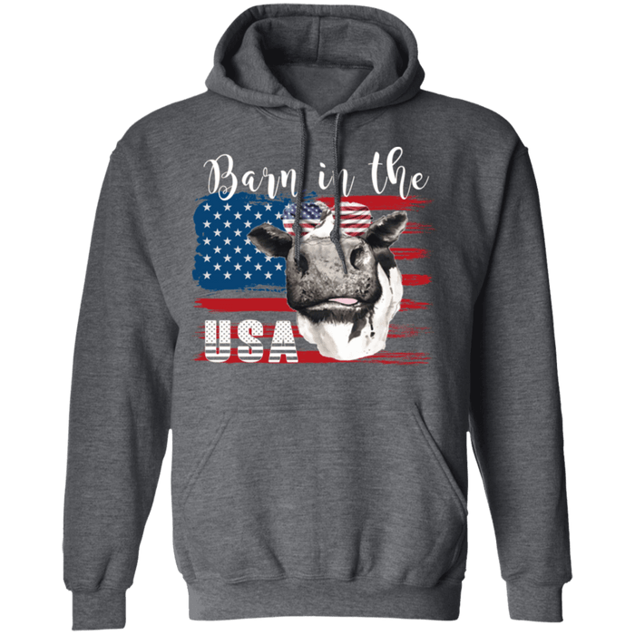 CustomCat Gosszy - Barn in the us - cow - tshirt Apparel G185 Gildan Pullover Hoodie 8 oz. / Dark Heather / S