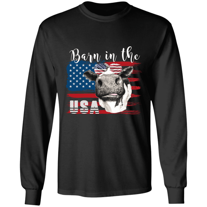 CustomCat Gosszy - Barn in the us - cow - tshirt Apparel G240 Gildan LS Ultra Cotton T-Shirt / Black / S