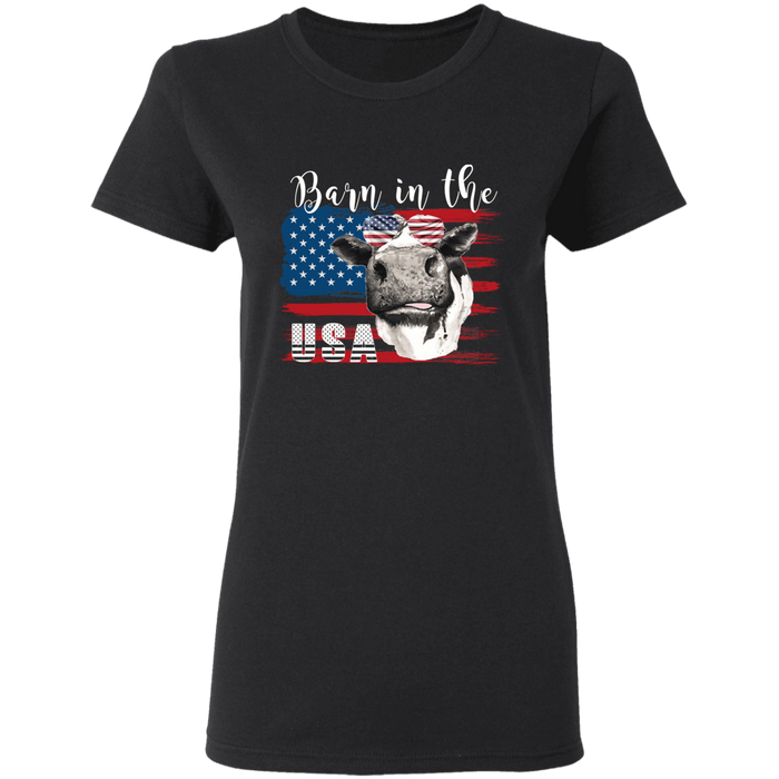 CustomCat Gosszy - Barn in the us - cow - tshirt Apparel G500L Gildan Ladies' 5.3 oz. T-Shirt / Black / S