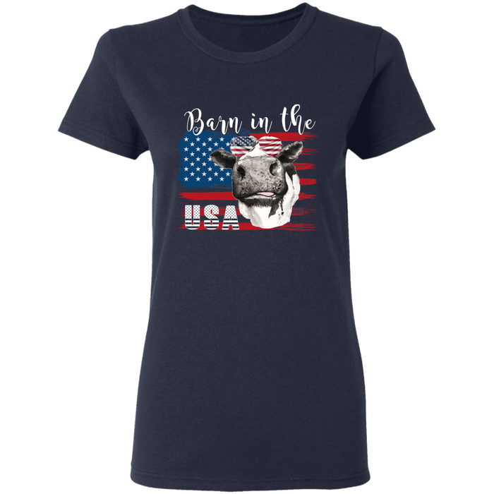 CustomCat Gosszy - Barn in the us - cow - tshirt Apparel G500L Gildan Ladies' 5.3 oz. T-Shirt / Navy / S