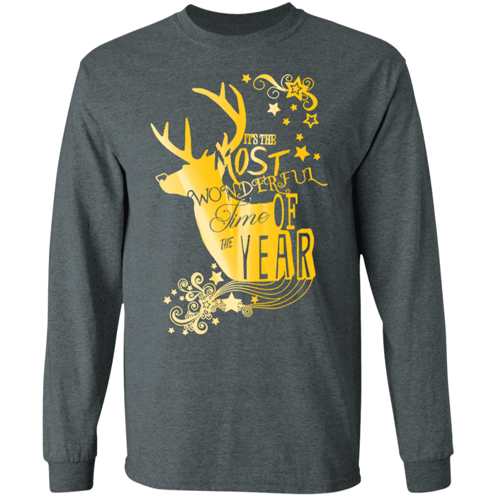 CustomCat Gosszy - Deer hunting Christmas - tshirt Apparel G240 Gildan LS Ultra Cotton T-Shirt / Dark Heather / S