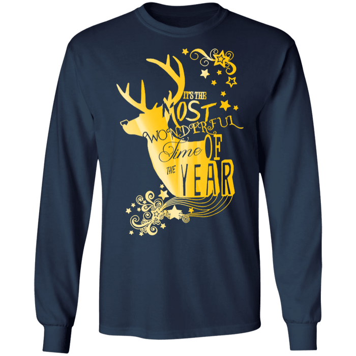 CustomCat Gosszy - Deer hunting Christmas - tshirt Apparel G240 Gildan LS Ultra Cotton T-Shirt / Navy / S