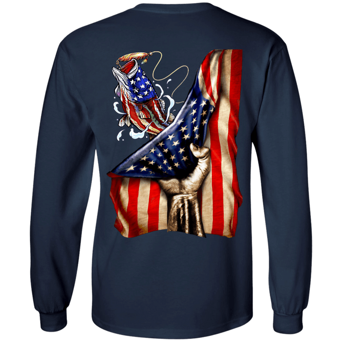 CustomCat Gosszy - Fishing flag gift for Dad Apparel G240 LS Ultra Cotton T-Shirt / Navy / S