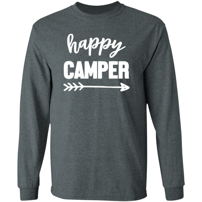 CustomCat Gosszy - Happy camper - tshirt Apparel G240 Gildan LS Ultra Cotton T-Shirt / Dark Heather / S