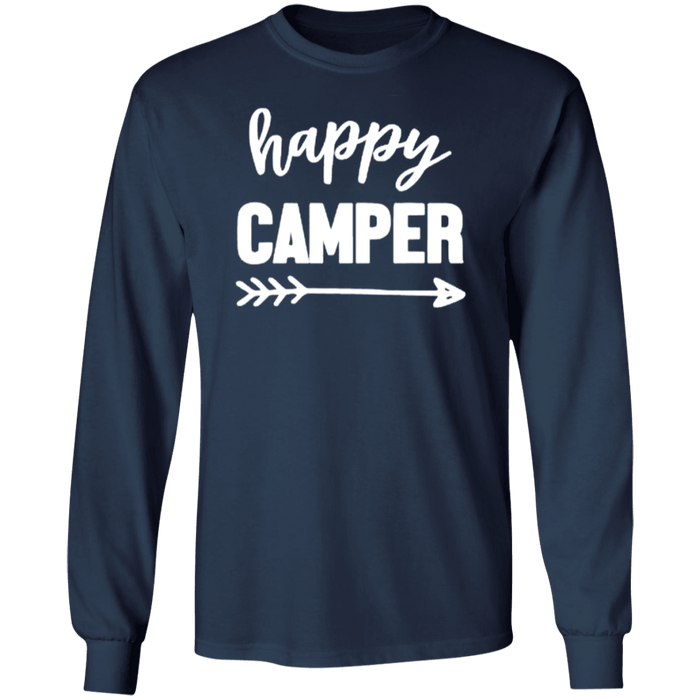 CustomCat Gosszy - Happy camper - tshirt Apparel G240 Gildan LS Ultra Cotton T-Shirt / Navy / S