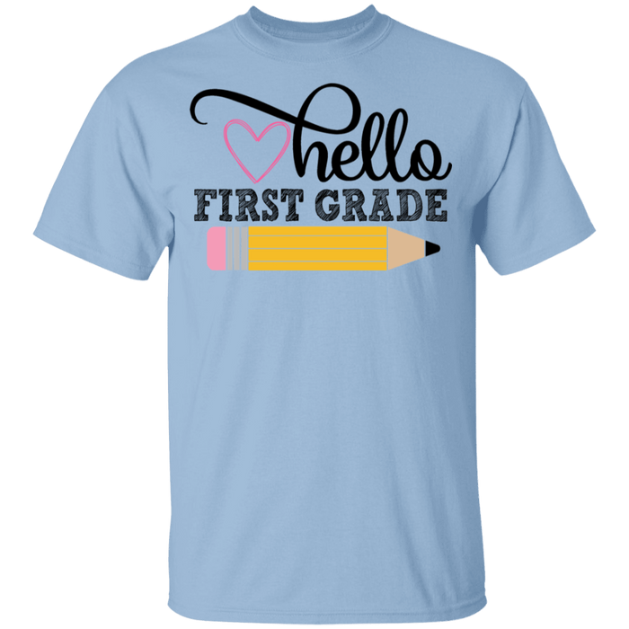 CustomCat Gosszy - Hello First grade Apparel G500B Youth 5.3 oz 100% Cotton T-Shirt / Light Blue / YXS