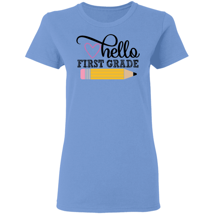 CustomCat Gosszy - Hello First grade Apparel G500L Ladies' 5.3 oz. T-Shirt / Carolina Blue / S