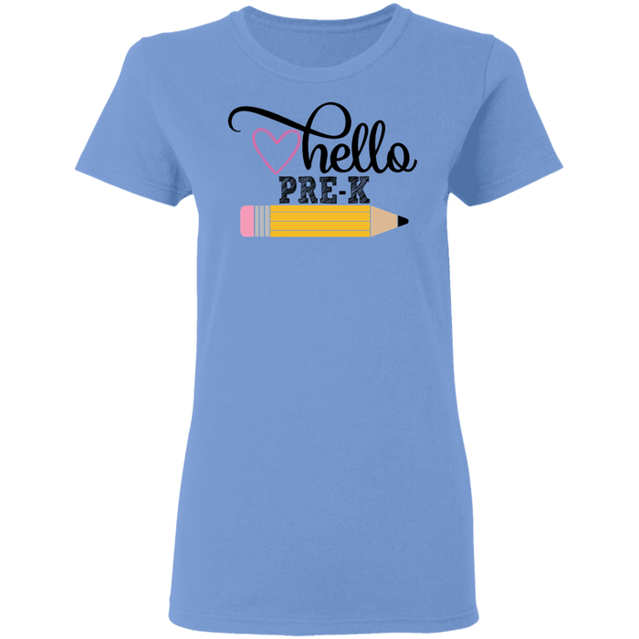 CustomCat Gosszy - Hello Pre-K grade Apparel G500L Ladies' 5.3 oz. T-Shirt / Carolina Blue / S