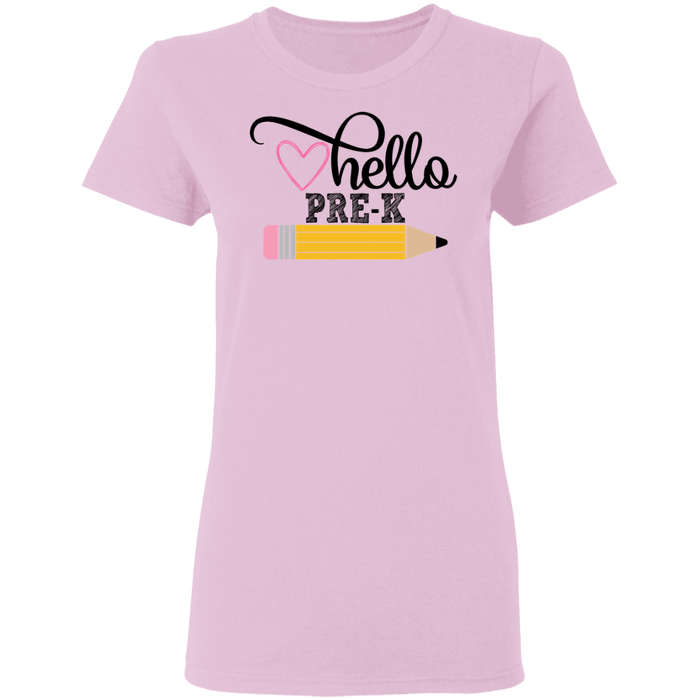 CustomCat Gosszy - Hello Pre-K grade Apparel G500L Ladies' 5.3 oz. T-Shirt / Light Pink / S