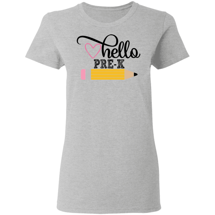 CustomCat Gosszy - Hello Pre-K grade Apparel G500L Ladies' 5.3 oz. T-Shirt / Sport Grey / S