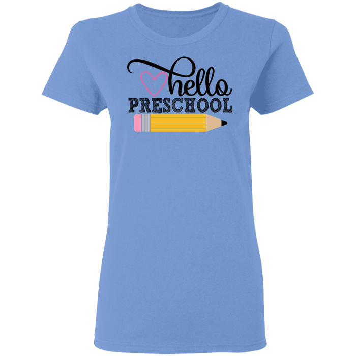 CustomCat Gosszy - Hello Preschool grade Apparel G500L Ladies' 5.3 oz. T-Shirt / Carolina Blue / S