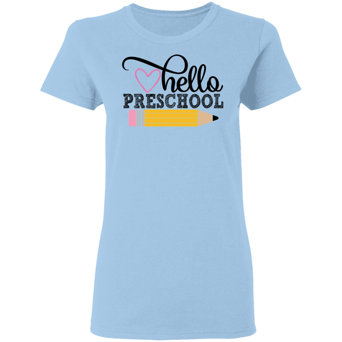 CustomCat Gosszy - Hello Preschool grade Apparel G500L Ladies' 5.3 oz. T-Shirt / Light Blue / S