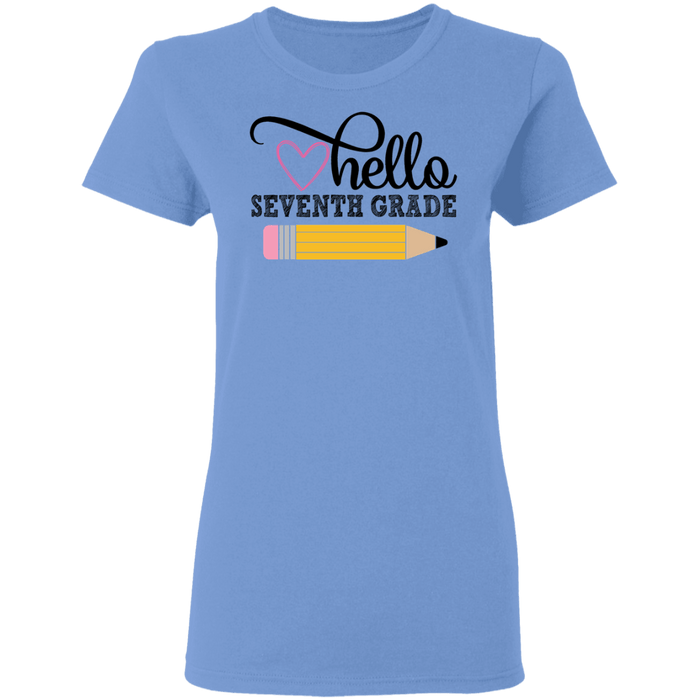 CustomCat Gosszy - Hello Seventh grade Apparel G500L Ladies' 5.3 oz. T-Shirt / Carolina Blue / S