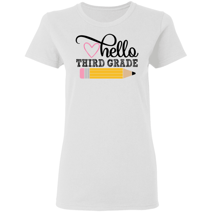 CustomCat Gosszy - Hello Third grade Apparel G500L Ladies' 5.3 oz. T-Shirt / White / S