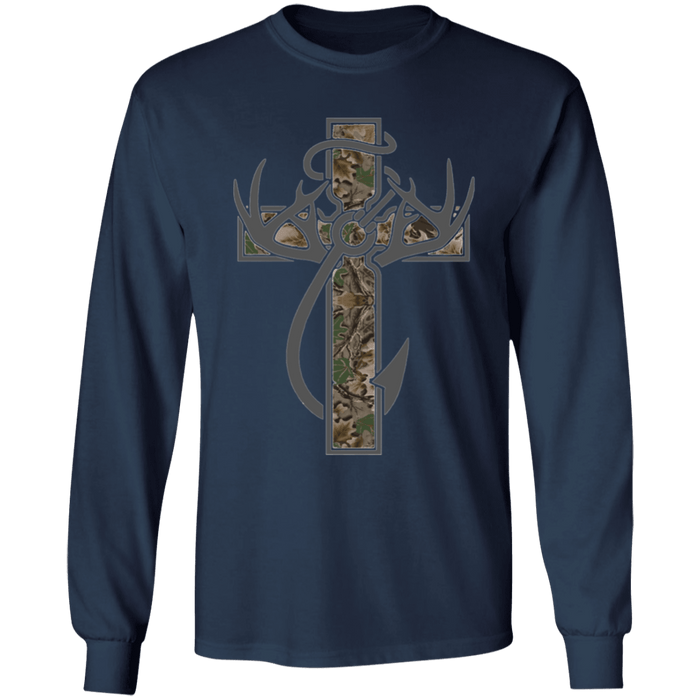 CustomCat Gosszy - Hunter Cross - tshirt Apparel G240 Gildan LS Ultra Cotton T-Shirt / Navy / S