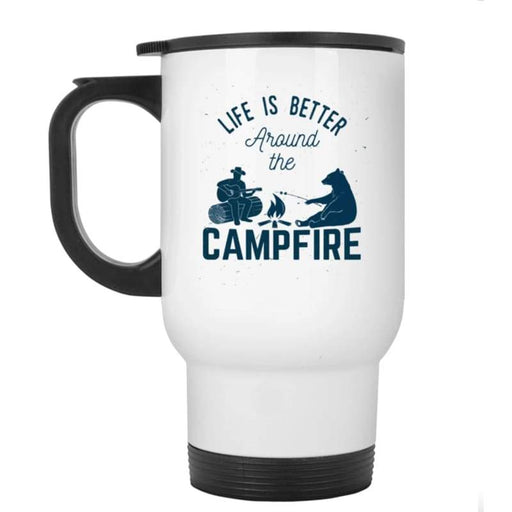 CustomCat Gosszy - life is better campfire White Travel Mug Drinkware White / One Size