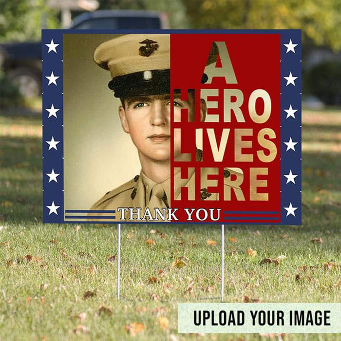 Gosszy Gosszy - Personalized A Hero Lives Here Yard Sign - Ourdoor Yard Sign (H-Stake Stand Included) Yard Sign 1 piece