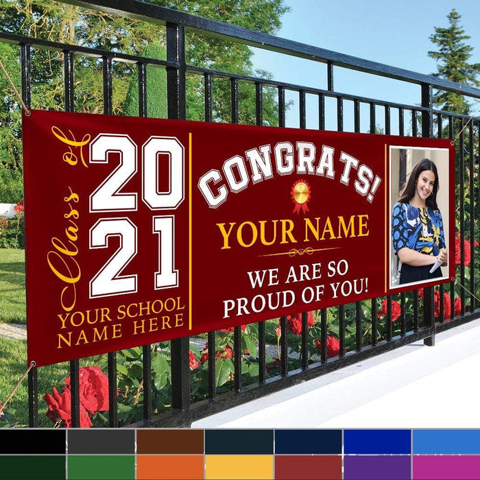 Gosszy Gosszy - Personalized Congrats Class of 2021 Banner With Custom Image, Quotes & School Name Can Be Changed, Horizontal Banner, Graduation Party Banner Banner