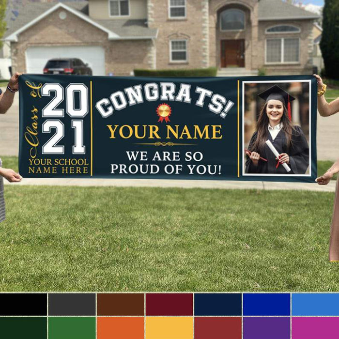 Gosszy Gosszy - Personalized Congrats Class of 2021 Banner With Custom Image, Quotes & School Name Can Be Changed, Horizontal Banner, Graduation Party Banner Banner 72 x 24 Inch / Vinyl Fabric / Horizontal Banner