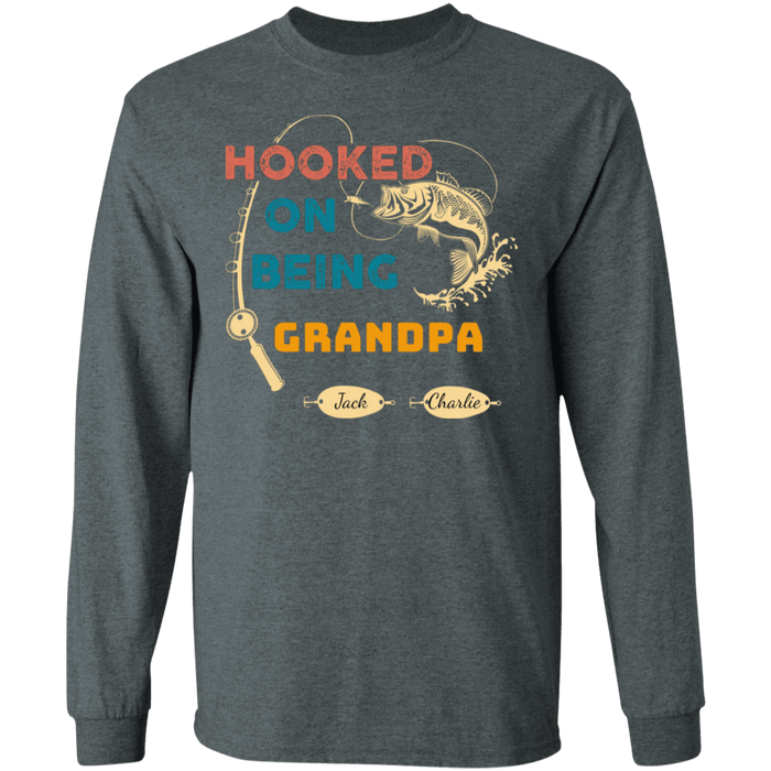 CustomCat Gosszy - Personalized Fishing hooked 2 Apparel G240 LS Ultra Cotton T-Shirt / Dark Heather / S