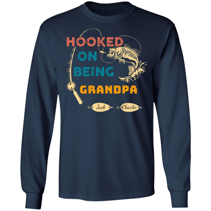 CustomCat Gosszy - Personalized Fishing hooked 2 Apparel G240 LS Ultra Cotton T-Shirt / Navy / S