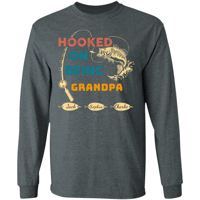 CustomCat Gosszy - Personalized Fishing hooked 3 Apparel G240 LS Ultra Cotton T-Shirt / Dark Heather / S