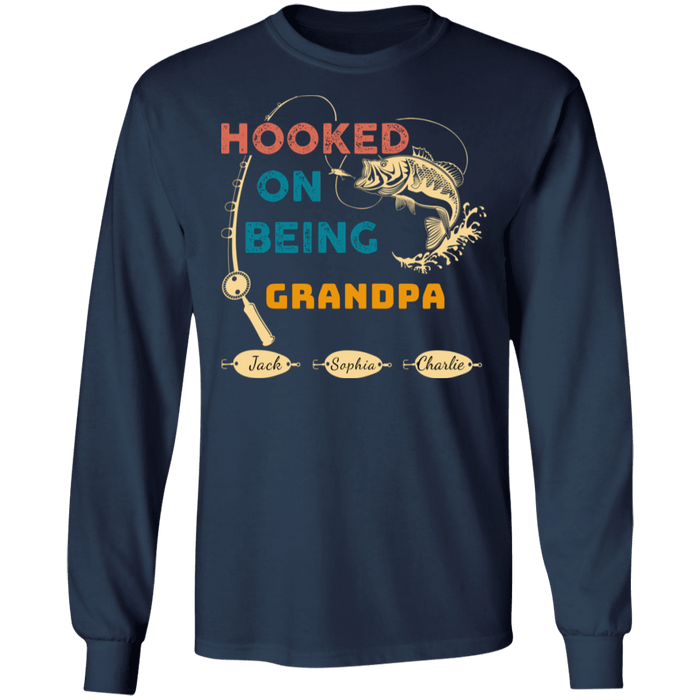 CustomCat Gosszy - Personalized Fishing hooked 3 Apparel G240 LS Ultra Cotton T-Shirt / Navy / S